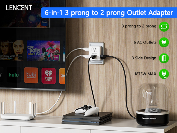 6-in-1 3 prong to 2 prong Outlet Adapter