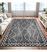 Woottpe 4x6 Area Rugs for Living Room Bedroom, Machine Washable Low Pile Rugs, Non Slip Modern Bo...