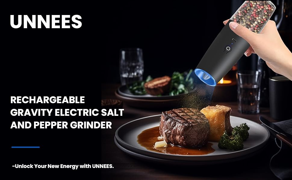 UNNEES Gravity Electric Pepper And Salt Grinder Set