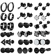ONESING Mens Earrings Black Earrings for Men Stainless Steel Earrings Piercing Jewelry Stud Hoop ...