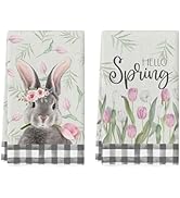 Artoid Mode Buffalo Plaid Bunny Rabbit Flowers Hello Spring Easter Kitchen Towels Dish Towels, 18...