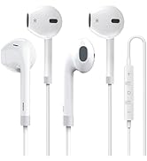 2-Pack MFi Certified Wired Earbuds for iPhone, in-Ear iPhone Headphones with Built-in Mic &amp; Volum...