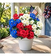 Hananona 12 Pcs Artificial Geranium Flowers for Outdoors Geranium Silk Red White Blue Flowers Out...