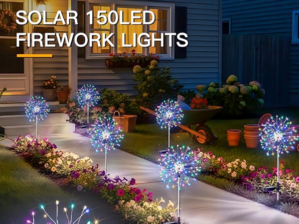 Solar Garden Lights Outdoor Waterproof Decorative, 2Pack 150LED Firework Lights