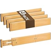 Bamboo Drawer Divider Set of 4, Adjustable Spring-Loaded Drawer Organizer (16.9"-22.2"), 2.3" Hei...