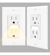 2 Pack Wall Outlet with Auto-Induction LED Night Light, 15A Tamper-Resistant Outlet, ETL Certifie...