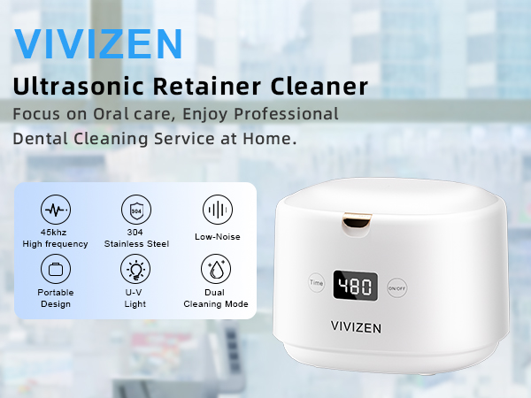 VIVIZEN Ultrasonic Retainer Cleaner, Sonic Dental Cleaning machine for Dentures