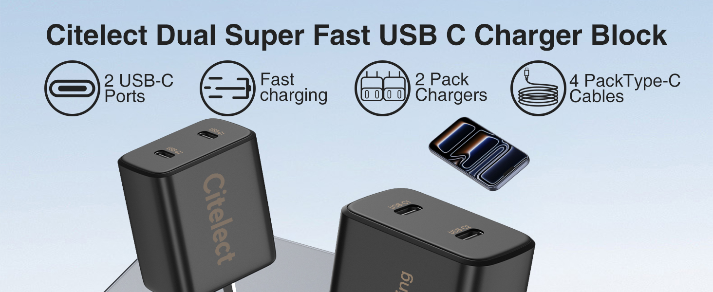 Dual Super Fast USB C Charger Block