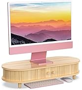 WELL WENG Bamboo Monitor Stand with Storage, Curved Computer Laptop Stand Desk Shelf Organizer wi...