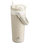 24 oz Insulated Coffee Mug for Commuters: 2-in-1 Straw Flip Lid, Keep Cold 24H, Fit in Car Cuphol...