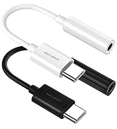 MAS CARNEY (2Pack, Black + White) USB Type C to 3.5mm Female Aux Adapter, HiFi Audio Headphones J...