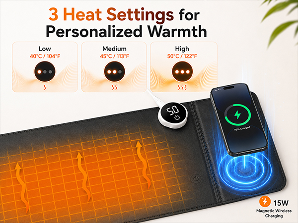 Heated Desk Mat Mouse Pad - Leather Keyboard Pad Desktop Hand Warmer
