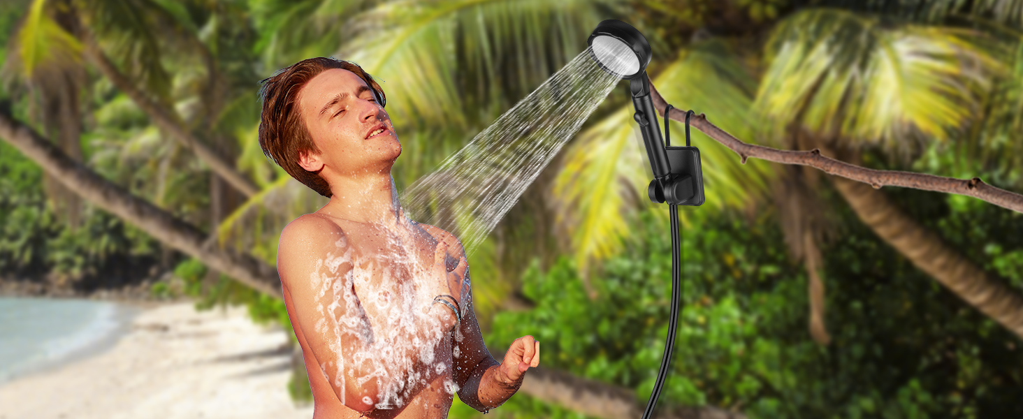 Series of outdoor tropical scenes showing palm trees, sandy beaches, and relaxation settings with natural lighting and atmospheric conditions.