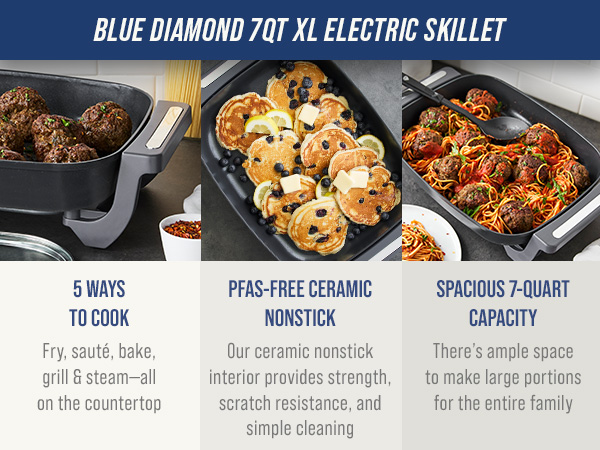 BlueDiamond, Ceramic Nonstick, PFAS-Free, Non-Toxic, Electrics, Electric Skillet