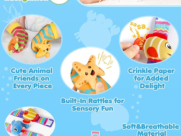 URMYWO Baby Newborn Boys and Girls Gifts, Wrist Rattles for Baby, Rattle Socks Toys for 0-6 Months