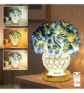 Flower Table Lamp, LED Night Light, 3 Color Modes Artificial Hydrangea Desk Lamp for Bedroom Livi...