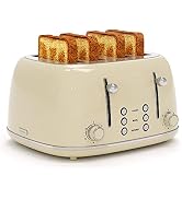 Toaster 4 Slice, Retro Stainless Toaster with 6 Bread Shade Settings,1.5''Wide Slots Toaster with...