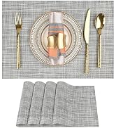 SLKQG Placemats Set of 4 - Easy Clean Washable Vinyl Placemats - Wipeable Heat Resistant Table Ma...