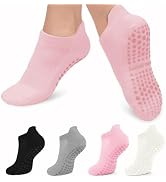 Bawnhaw 4 Pairs Women's Yoga Socks with Grips Non Slip Pilates Socks, Breathable Mesh Thin Athlet...