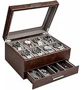 GUKA Watch Box, 8 Slot Watch Case with Real Glass Lid and 55MM Wide Watch Pillow, Luxury 2 Layers...
