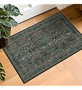 Dark Green Washable Entry Rug - Front Door Throw Rugs Indoor, Non-Slip Bathroom Small Rugs, Vinta...