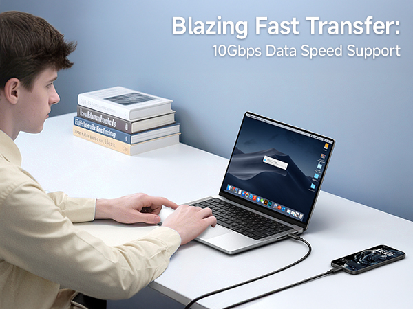 USB C to USB C charging cable with 100W power delivery for fast charging.