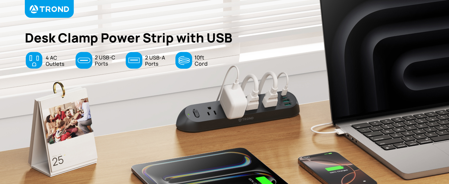 10ft desk clamp power strip
