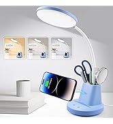 Sailstar Blue Desk Lamp, Small Desk Lamp with Pen Holder, Wireless Charger LED Desk Lamps for Hom...