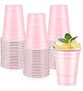 LANLISA 50 Light Pink Plastic Cups, 16 oz Disposable Cups, Drinking Cups For Valentines Day, East...