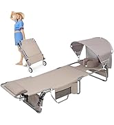 Wheel-To-Go Tanning Chair with Wheels Sun Canopy Umbrella Face Hole Thicker Washable Adjustable, ...