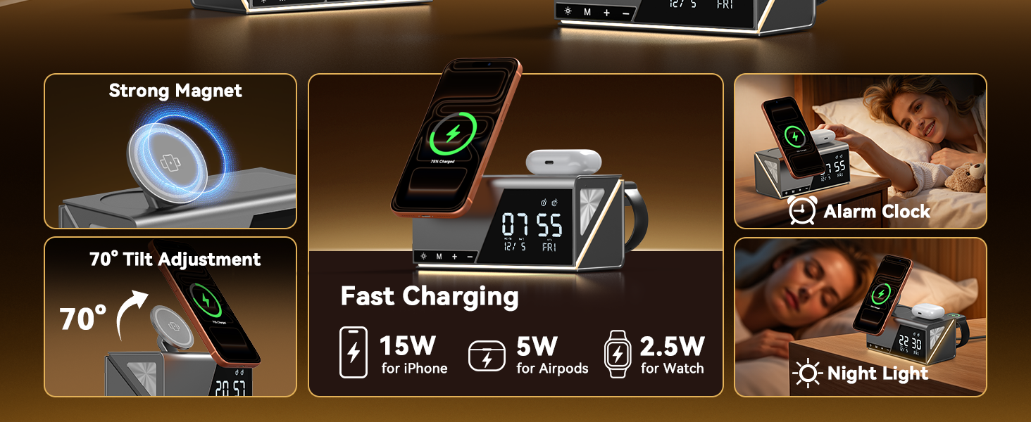 alarm clock with wireless charging iphone alarm clock docking station Charging station with clock