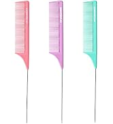 Goodofferplace 3PCS Hair Rat Tail Combs Parting Rattail Combs Teasing Fine Tooth Comb Metal Hair ...