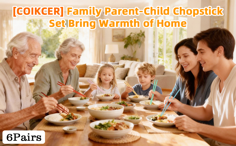 COIKCER Brand Chopstick Set, 6 Pairs, Parent-Child Design, Bring Warmth of Home