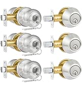 Plustool 3 Pack Entry Door Lock and Single Cylinder Deadbolt Combo Set, Keyed Alike Satin Nickel ...