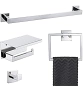 4-Piece Bathroom Hardware Set Chrome Bath Towel Bar Holder Sets Wall Mounted Stainless Steel Squa...