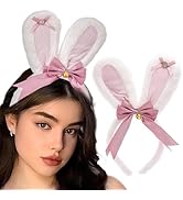 Aceorna White Bunny Headbands Bow Rabbit Ears Hairbands Bowknot Bunny Ears Hair Hoop Cute Furry H...