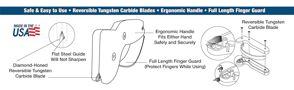 Accusharp safe and easy to use reversible tungsten carbide blades ergonomic handle full length