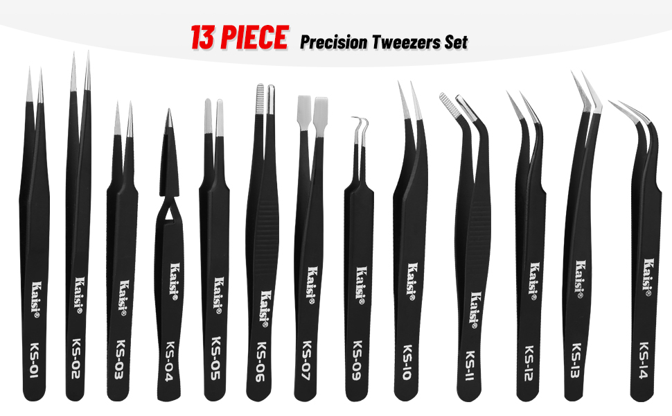 13 piece precision tweezer set
