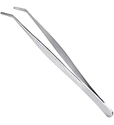 Long Forceps Tweezers, Serrated Bent Tweezers Flat Tips Precision Curved Science Surgical Tongs J...