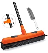 JEHONN Rubber Broom Carpet Rake for Pet Hair Remover, Fur Removal with Squeegee, Portable Detaili...