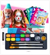 Transon 12colors Water-based Face Body Paint Kit with Brushes Stencils and Glitter