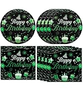 40 PCS Green and Black Birthday Decorations Black and Green Theme Happy Birthday Disposable Table...