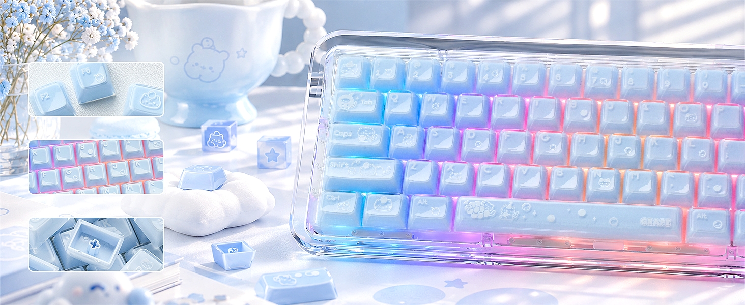 Shine through Keycaps Set OEM Profile, Cute Custom Keycaps, Jelly Keycaps, Clear Cute Keycaps