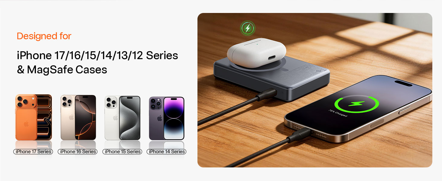 Magnetic power bank with stand for iPhone 17 16 15 14 13 12 series and MagSafe cases