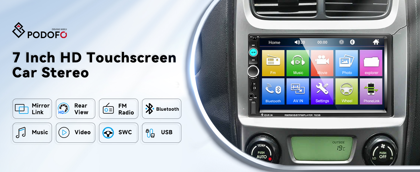 Podofo Car Stereo Double Din Car Radio 7 Inch MP5 Player