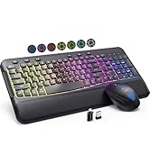 COLIKES Ergonomic Wave Wireless Keyboard and Mouse Combo - Soft Leather Wrist Rest, RGB Backlit, ...