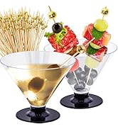 CUSINIUM 50 Clear Disposable Plastic Martini Glasses for Parties + 100 Cocktail Picks Bundle