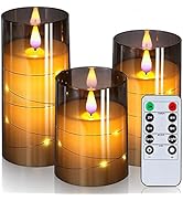 Homemory Flickering Flameless Candles with String Lights, Battery Operated Candles, Embedded Stri...
