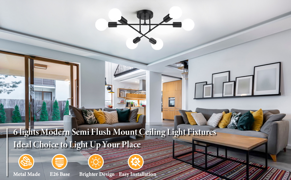 6-light ceiling mount light fixture