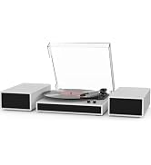 Record Player with 2x External Speakers Bluetooth Input Turntable, Belt-Driven 3-Speed (33, 45, 7...